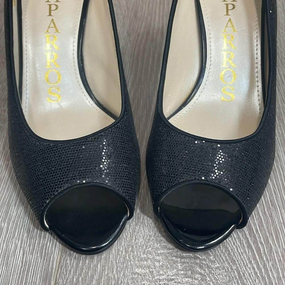 Caparros Black Sparkle Peep Toe Open Toe Pump Heels 8B